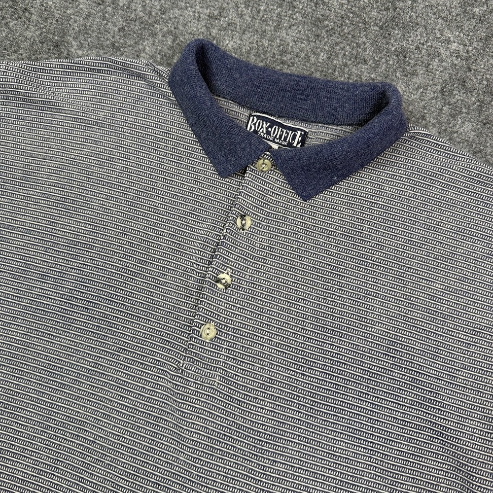 Vintage Box Office Mens Polo Shirt Size XL Blue White Textured Knit 90s 4 Button